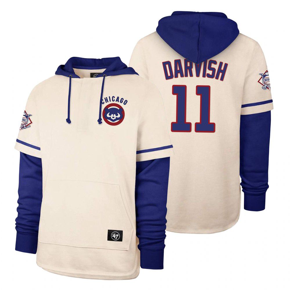 Men Chicago Cubs #11 Darvish Cream 2021 Pullover Hoodie MLB Jersey->chicago cubs->MLB Jersey